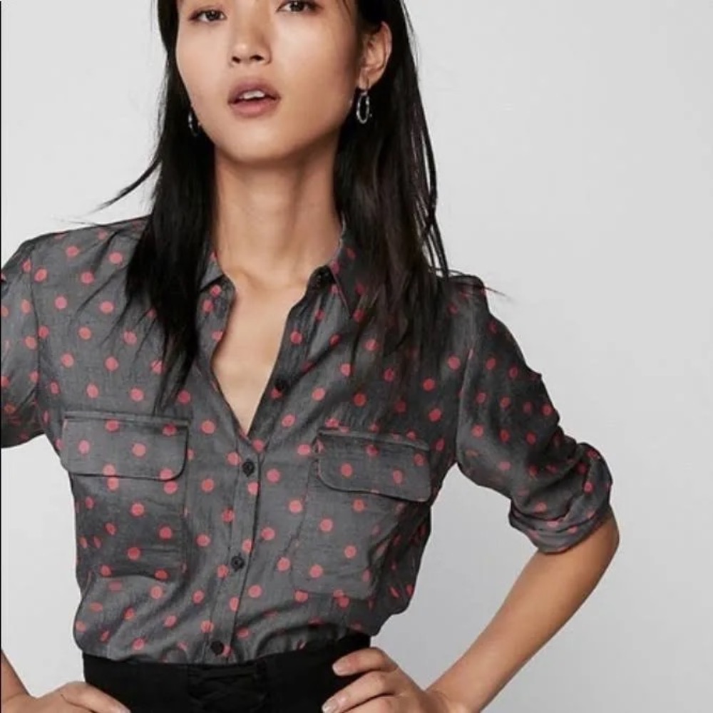 Express The City Polka Dot Silky Shirt